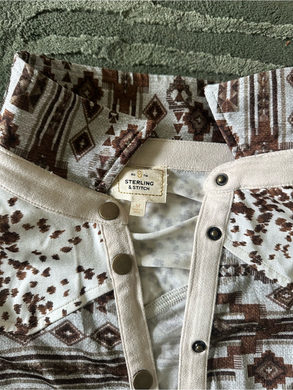 Sterling & Stitch Women's Brown Aztec Button-Down Shirt